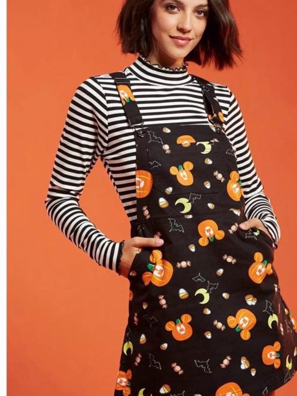 Disney Black Halloween Pumpkin Overall Dress Orange Print Size 3X